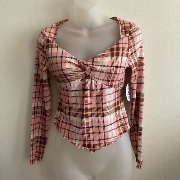 Long sleeve crop top pink plaid medium - Picture 1 of 2